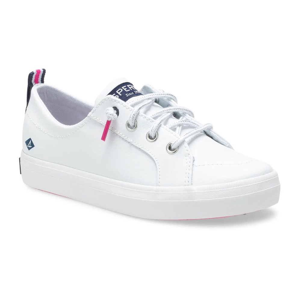 SPERRY Girls Size 3 Boat Shoe Sneaker.  White, Navy Blue, Pink.  Brand New!